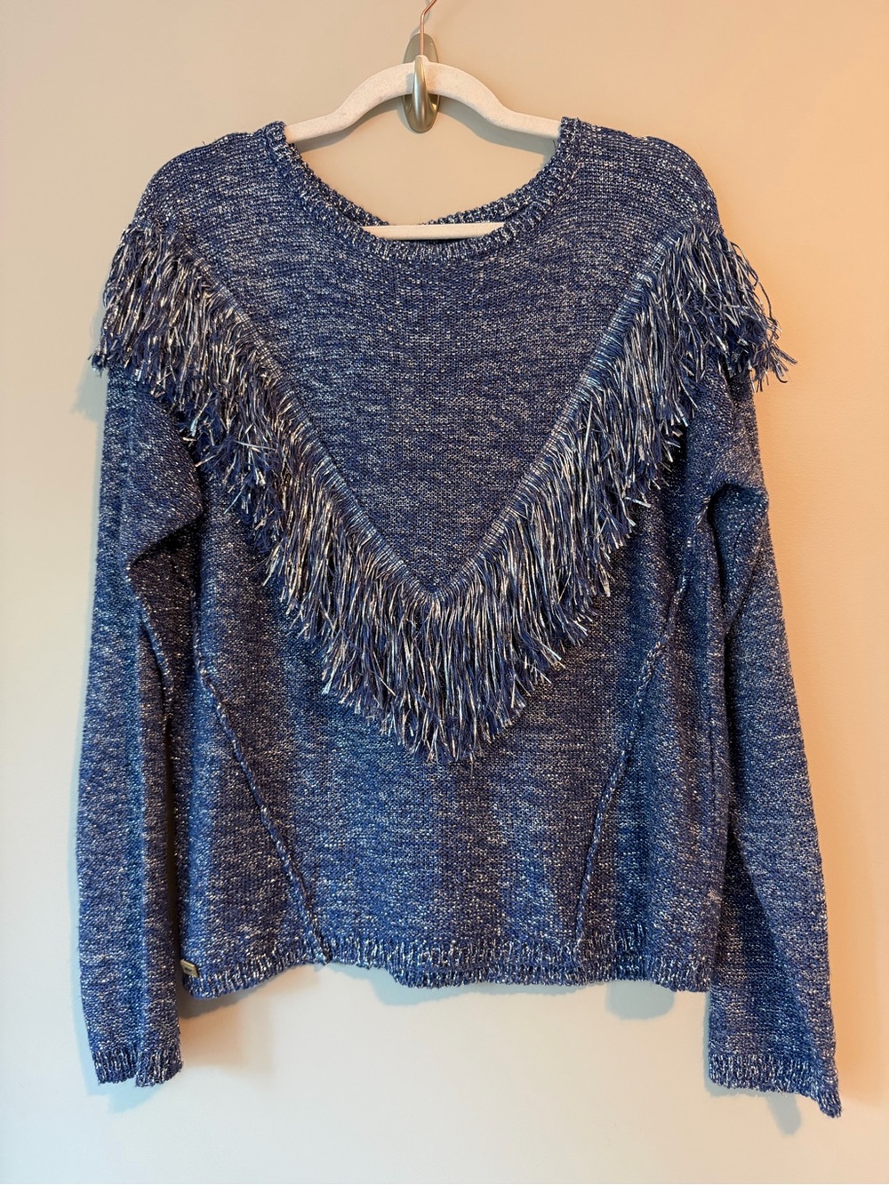 Manila Grace Navy Metallic Fringe Sweater Sz M NWT